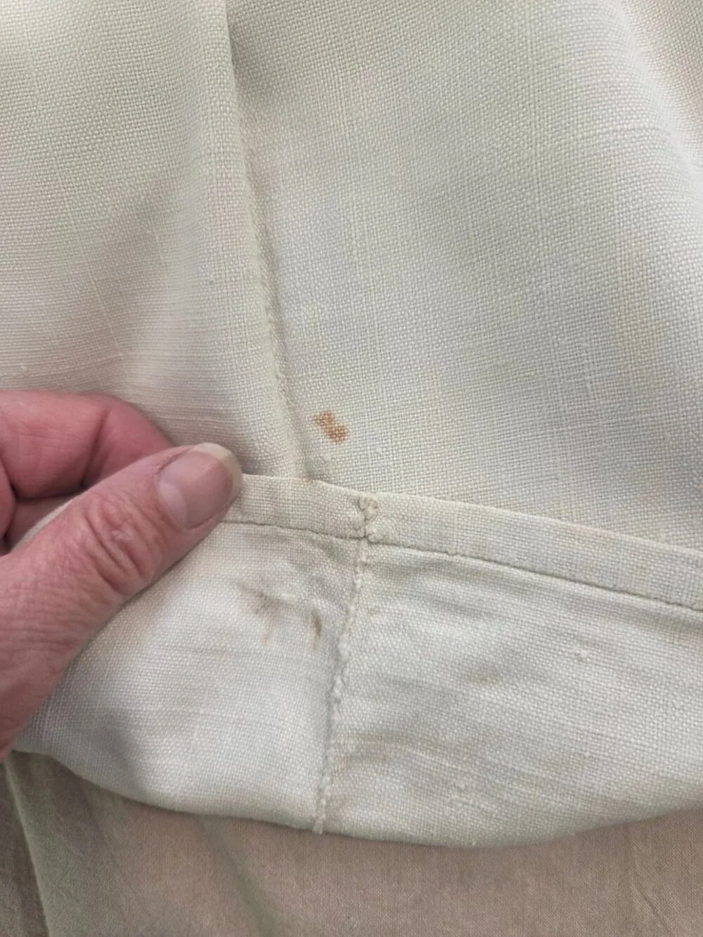 Large Antiq French Linen Metis Sheet 116" X 170" Cream Woven Bedding Fabric - Picture 8 of 9